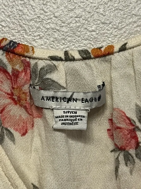 AE Floral Tie-Front Crop Top Cream Floral Crop Strapy Cottagecore Boho - Picture 3 of 8